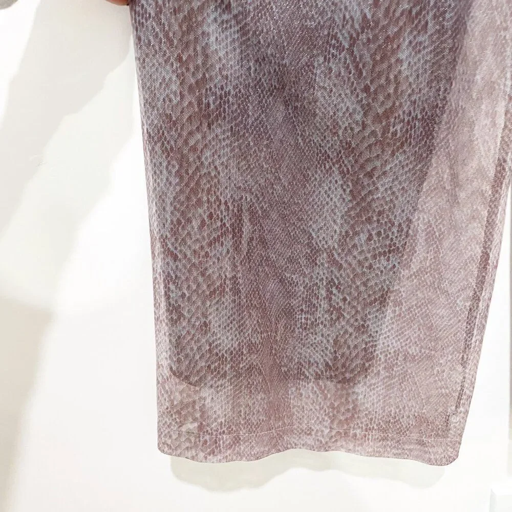 Cache Snake Print Lined mesh Sheer Flowy Palazzo Purple Taupe Wide Leg Pants M - Picture 4 of 12